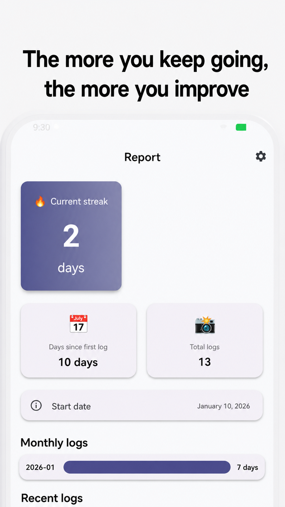 hairLogX report screen showing hairstyle logging progress